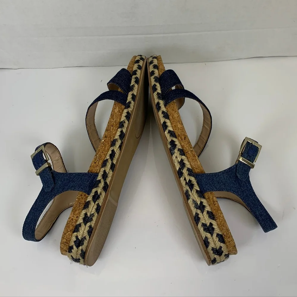 Amelia Grace Women Blue Denim Flat Open Toe Strappy Sandals Size 11 - Picture 3 of 10